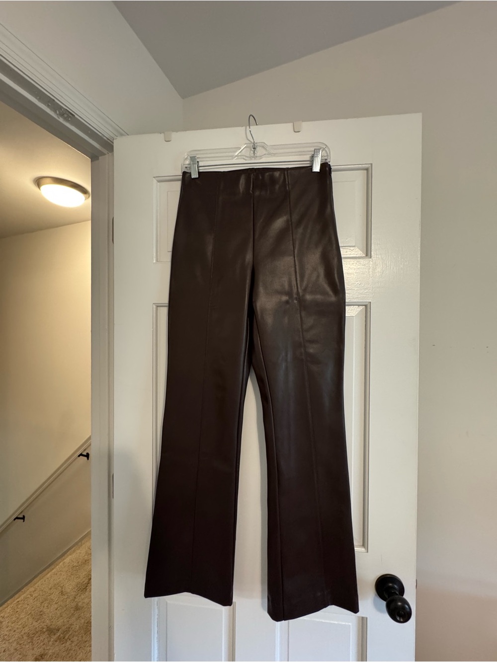 Ann Taylor Dark Brown Faux Leather Straight-Leg Pants
